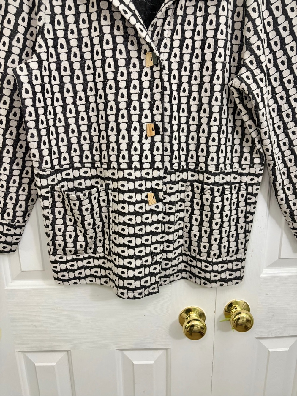 Habitat Lagenlook Black & White Geometric Print Lightweight Blazer Jacket XL - Picture 3 of 15